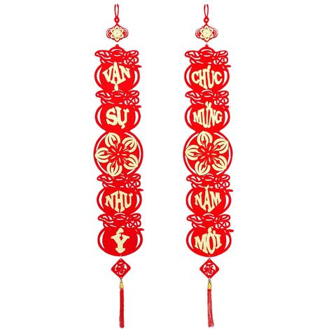 Distiques Décoratifs Du Têt Vietnamien Couplets Rouges Ornements Rouge Ornements Orientaux , Décorations Murales de Printemps pour le Nouvel An Asiatique, Salon (1/5)