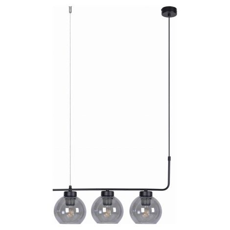 Suspension noire 3 globes verre fumé 3xE27 Kaja K-4881