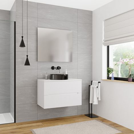 Ceramia 80cm, Mobili da bagno assemblati nuovi, certificati FSC, bianco sporco (CERAMIA-5OW80)