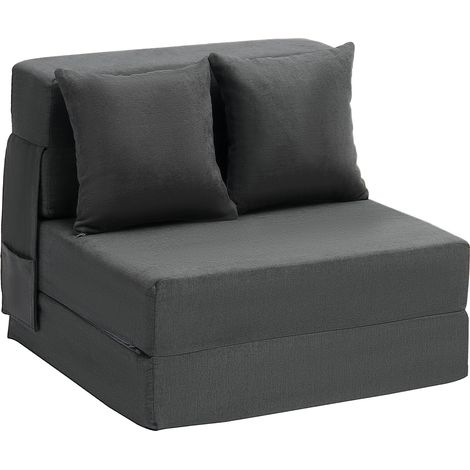 VEVOR Divano Letto Pieghevole con 2 Cuscini e Fodera Lavabile, Poltrona Letto Trasformabile in Memory Foam ad Alta Densita 25D, Divano Futon per Soggiorno, 1860 x 730 x 150 mm, Grigio Scuro Singolo