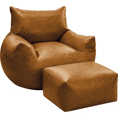 Poltrona sacco con poggiapiedi in tessuto tecnico effetto pelle 103x90x70 cm marrone MODENUIT (1/5)