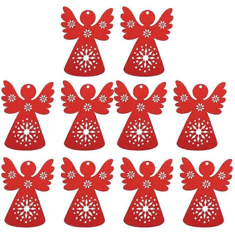 10 pendentifs anges adorables, décorations pour sapin de Noël en bois, fournitures de fête et d'artisanat (rouge)-Red