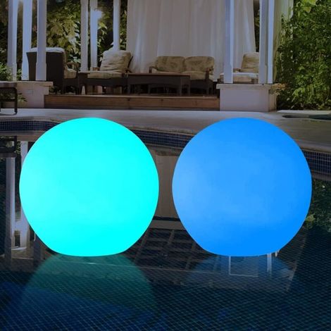 – Set of 2 floating LED lights, 40 cm – IP67 waterproof – RF remote control – 15 fixed colours and 4 modes – Pool and garden lighting (1/5)