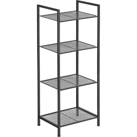 Étagère de Salle de Bain, en Métal, Rangement de Cuisine, 4 Niveaux, Étagère sur Pied, Porte-Plantes, Extensible, Grille Réglable en Hauteur, Style Industriel, Noir (1/5)