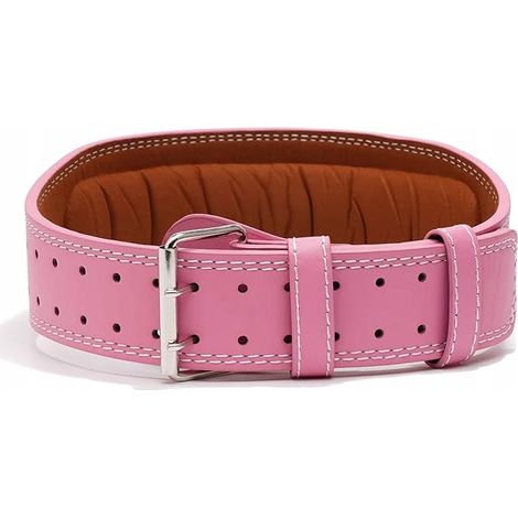 Cinturón de culturismo de cuero, talla L/XL, 10 cm, rosa, doble acolchado. (1/5)