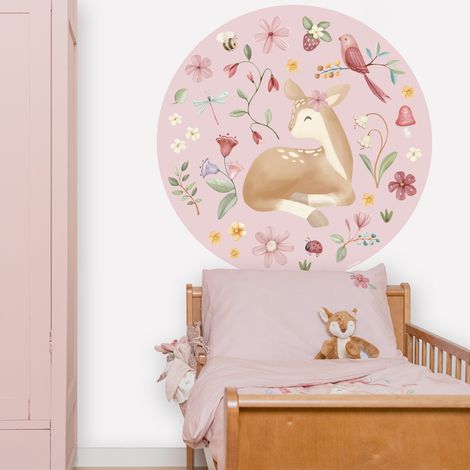 Papier peint intissé rond Fairy Garden Diamètre 100cm Rose