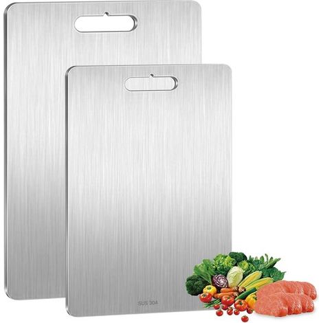 Juego de 2 tablas de cortar de titanio - Acero inoxidable y antibacteriano - 34x23cm + 25x15cm - Para cocina profesional y cocción higiénica