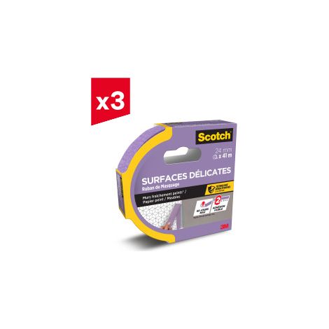 Lot de 3 rubans de masquage Surfaces Délicates Scotch®, 24 mm x 41 m, 1 Rouleau/Emballage, 100% PEFC SGSCH-PEFC-COC-110078