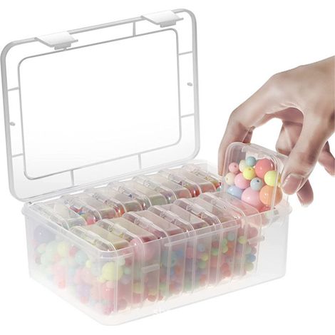 Boîte De Rangement - 14 Compartiments + 1 Grande Boîte Rectangulaire - Plastique PP Transparent - Pour Perles Bijoux Petits Objets - Lot De 15 Pièces