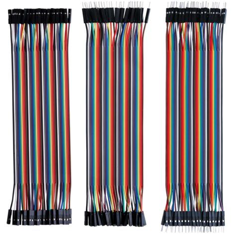 Lot de 120pcs Câbles Dupont Breadboard 28AWG 3 en 1 [40Pin Mâle vers Femelle, 40Pin Mâle vers Mâle, 40Pin Femelle vers Femelle] Longueur 20cm pour Mega modèle de 2560 Nano ou Plaque d'Essai (1/4)