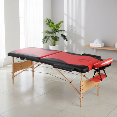 LETTINO DA MASSAGGIO MOBILE A 2 ZONE INCL. BORSA PANCA DA MASSAGGIO PIEGHEVOLE ROSSO/NERO NUOVO (1/5)