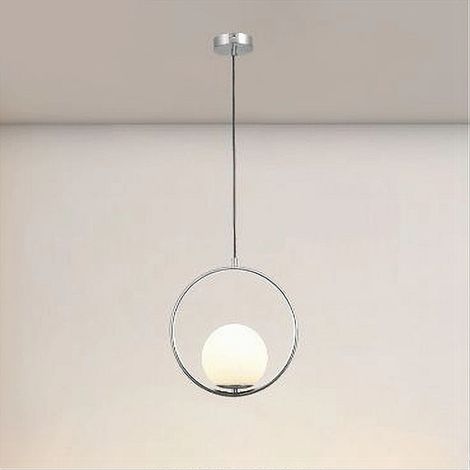 TrAdE Shop Traesio - Lampadario A Sospensione Cerchio Metallo Sfera Vetro Bianco Attacco E27 Argento 33467 - (1/5)