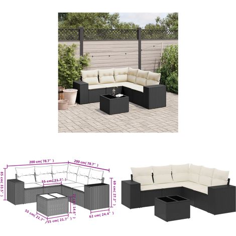 6-tlg. Garten-Sofagarnitur mit Kissen Schwarz Poly Rattan - Gartenmöbel Set - PE-Rattan Möbel - Outdoor Lounge - Esstisch Set - Balkonmöbel - Home & Living (1/3)