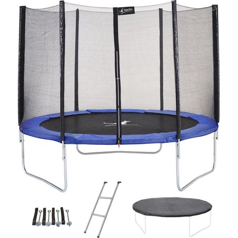 Trampoline KANGUI Bleu Ø 250 cm Enfant Échelle Bâche Kit ancrage Jardin CE NF EN71-14 (1/4)