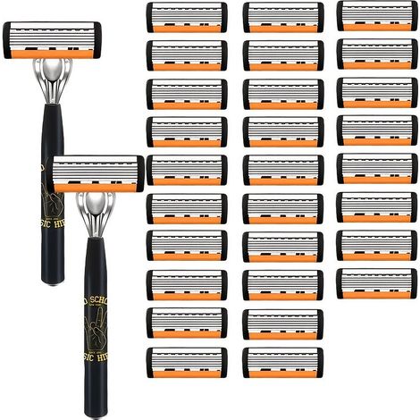 Ensemble de rasoir de sécurité pour homme en acier inoxydable 6 couches ultra-tranchant, rasoir manuel ergonomique avec manche en métal durable et lames de rechange. (1/5)