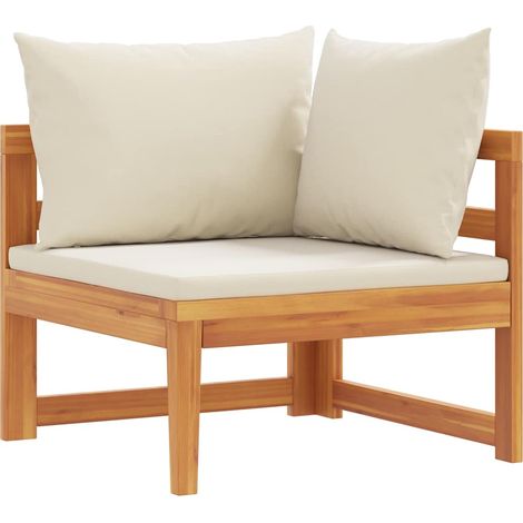 Divani da Giardino Divano Angolare con Cuscini Bianco Crema in Massello di Acacia (1/5)