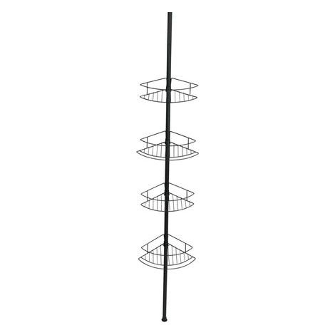 Wenko – Étagère de douche télescopique 4 niveaux – Acier inoxydable noir – Fixation sans perçage – Dimensions 23x31cm, hauteur ajustable 65-275cm (1/5)