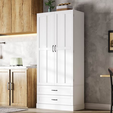 Buffet haut de cuisine 80x37,5x180 cm avec 2 portes,3 plateaux coulissants,2 tiroirs,étagères de porte,tablette réglable (1/5)