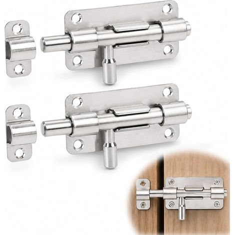 2 x 304 Stainless Steel Door Bolts, Secure Interior and Exterior Hinges, Bedrooms, Toilets, Cabinets and More, Easy to Install with Screws Included, Silent and Seamless Design (1/5)