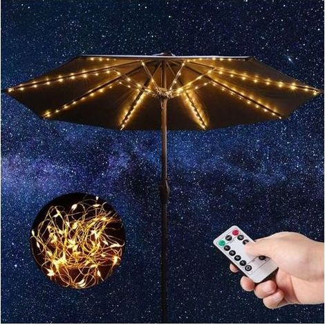 Guirlande lumineuse de Noël Lumières de Parasol de Patio Guirlande Lumineuse Blanche Chaude avec Télécommande 104 LED Lumineuses 8 Modes Lumières de Poteau Extérieures Étanches à Piles sans Fil pour T (1/5)