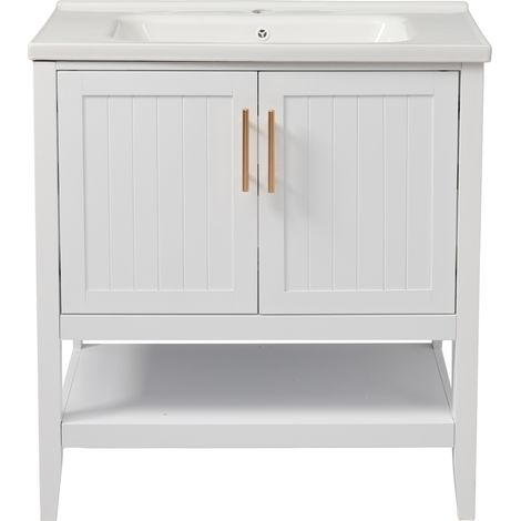 Mobile bagno freestanding con lavabo in ceramica 80 cm bianco MODENUIT (1/5)
