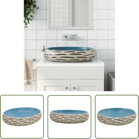 vidaXL Vasque à poser multicolore ovale 59x40x15 cm céramique (1/5)