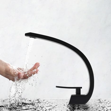 noir laiton lavabo robinet salle de bains courbé mitigeur Nouveau (1/5)