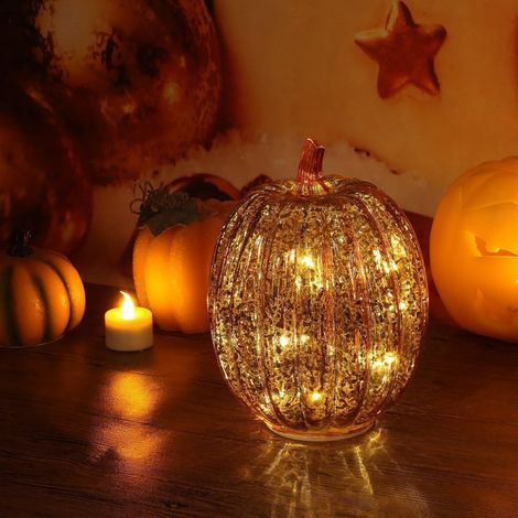 Citrouille Lumineuse - Citrouille En Verre Avec Minuterie Led - Décoration D'automne Et D'halloween Pour Intérieur - 16,5 X 14 Cm - 3 Piles Aaa (1/4)