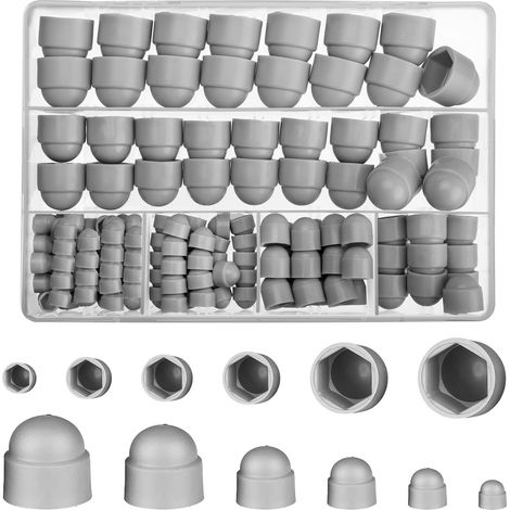 145 Pièces Cache Boulons Capuchon à Vis, Plastique Écrous Dôme, Ecrou Protection Hexagonal, Boulons Capuchon Écrou de Boulons Noir pour Machines Meubles Véhicules - M4/M5/M6/M8/M10/M12 (Gris) (1/5)