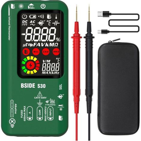 BSIDE Multimètre Numérique Intelligent avec Thermomètre Infrarouge Testeur Diode Haute Tension 9999 Comptes LCD Couleur Voltmètre Ampèremètre Testeur de Capacité Rechargeable pour LED Automobile (1/4)