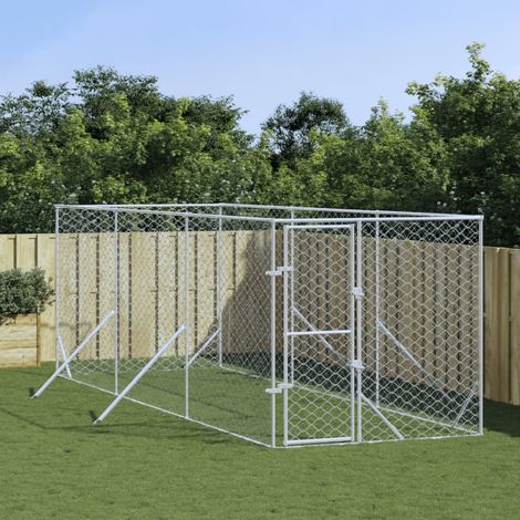 Chenil d'extérieur pour chiens-Abri pour chien-Cage pour chien argenté 2x6x2 m acier galvanisé 648794 (1/4)