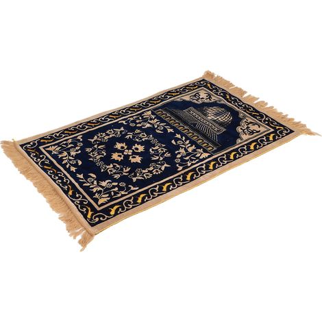 Tapis de Prière Musulman en Polypropylène Portable Design Fleuri Exquis Tapis Ethnique de Culte (110x70cm / 43.3x27.6in) Bleu (1/5)
