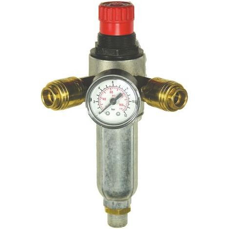 Mecafer - Filtro regolatore + manometro con 2 uscite rapide 3/8"M