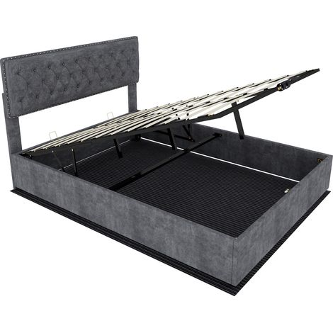 Cama canapé tapizada gris 140 x 200 cm con cabecero alto y somier de láminas HOMVRA (1/5)