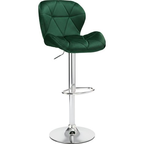 Tabouret de bar GORDON, chromé, vert foncé, velours (1/5)