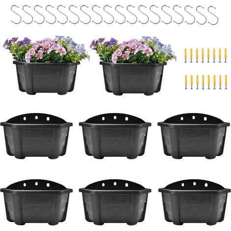 24cm Self Watering Wall Planter Set of 8 for Indoor Plants, Railing, Balcony, Wall Hanging Flowerpot, Lightweight, Dark Coffee (1/5)
