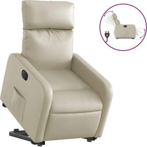 Chaise électrique inclinable en cuir synthétique beige – Fauteuil relax avec repose-pieds, réglage de l’inclinaison et appui-tête amovible – Pour salon ou chambre (1/5)