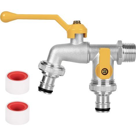 Robinet de jardin extérieur double robinet extérieur résistant au gel 1/2" - Entrée filetage intérieur NPT avec double robinet de jardin 3/4" - En laiton - Pour montage mural (1/5)