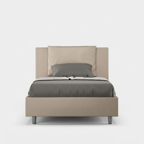 Antea P1 Französisch 120x200 gepolstertes Containerbett  Farbe: Beige - Version: Mit Behälter