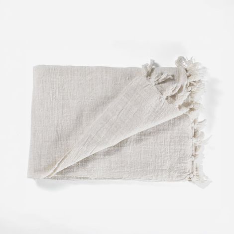 Coperta arredo in cotone 100% con nappe Yantra - Bianco (1/3)