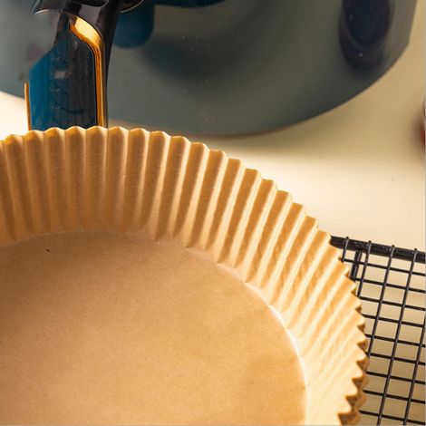 Plaque en papier pour friteuse à air chaud Plaque en papier absorbant l'huile Bol à pâtisserie rond pour la maison - Marron, 16cm de diamètre, 100pcs (1/4)
