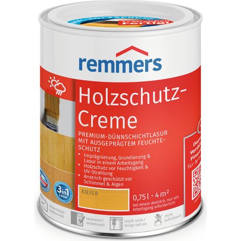Remmers Holzschutz-Creme 3in1 kiefer, 0,75 Liter, tropffreie Holzlasur für aussen, 3facher Holzschutz mit Imprägnierung + Grundierung + Lasur
