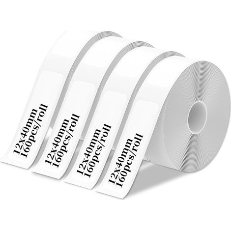 4 Rolls of Self-Adhesive Thermal Label Tape, 12 mm x 40 mm, Compatible with D30 / D32 / D35 / Q30 / Q30s / Q31, P11 / P12 / P15, L11 / L12, H12 p3 / h P4 (1/5)