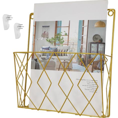 Présentoir à Magazines Mural en Métal Doré , Étagère à Magazines Élégante et Moderne pour Rangement Facile à Accès , Décoration Intérieure (1/5)