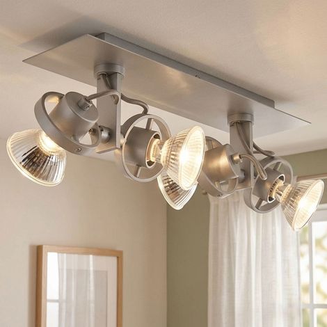 Plafonnier spot de plafond argenté plafonnier orientable 4 flammes lampe de salon, métal, 4x GU10, LxlxH 32x9x14,5 cm (1/5)