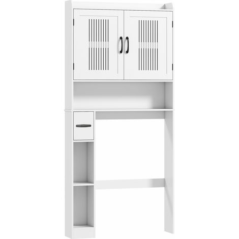 Meuble vasque WC avec double porte et porte-papier toilette, 80 x 19,5 x 170 cm, blanc (1/5)