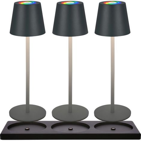3x RGBW LED Tischleuchte kabellos IP44 Akku Tischlampe Ladestation Gastronomie