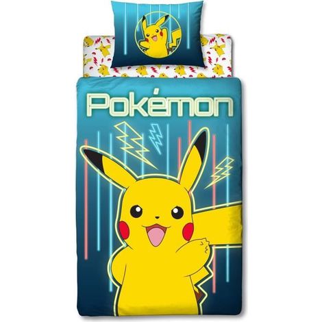Bettwäsche-Set - POKEMON - Pikachu - Bettbezug 140 x 200 cm + Kissenbezug 63 x 63 cm + Kissen 30 x 30 cm + Schlafmaske