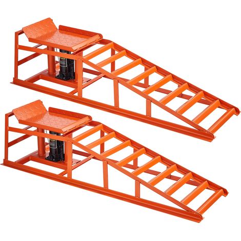 Rampe de levage pour voiture, 2 PCs, rampe d'accès voiture, avec cric hydraulique de 5 T, hauteur de levage de 27 à 36 cm, élévateur robuste pour inspection, vidanges et réparation automobile (1/5)