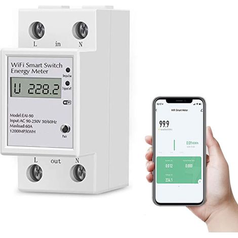 Compteur Énergie Numérique Monophasé 63A 220V WiFi Wattmètre Rail DIN Mesure Consommation Électrique Maison Appartement (1/4)